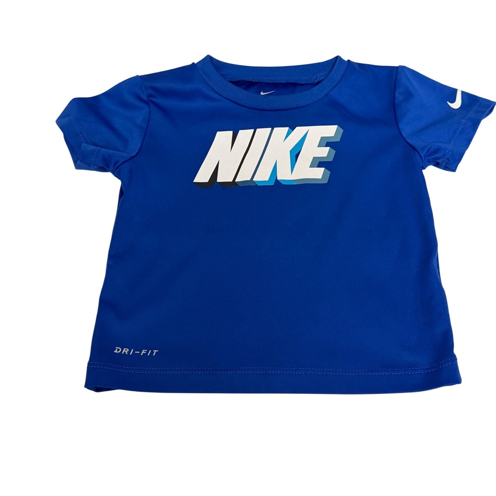 Nike Dri-FIT Blue Graphic Logo Short Sleeve Athletic T-Shirt Kids 18M Swoosh